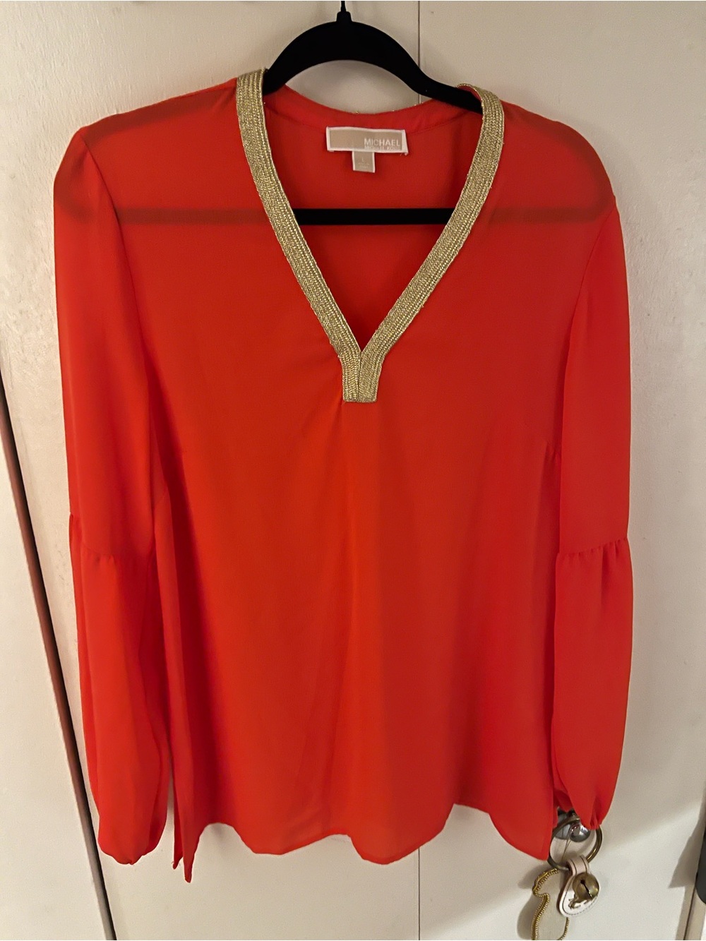 MICHAEL Michael Kors Orange V-Neck Long Sleeve Tunic with Gold Trim